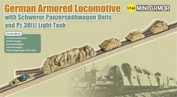 Model Kit military 14151 - German Armored Locomotive with Schwerer Panzerspähwagen Units and Pz.38(